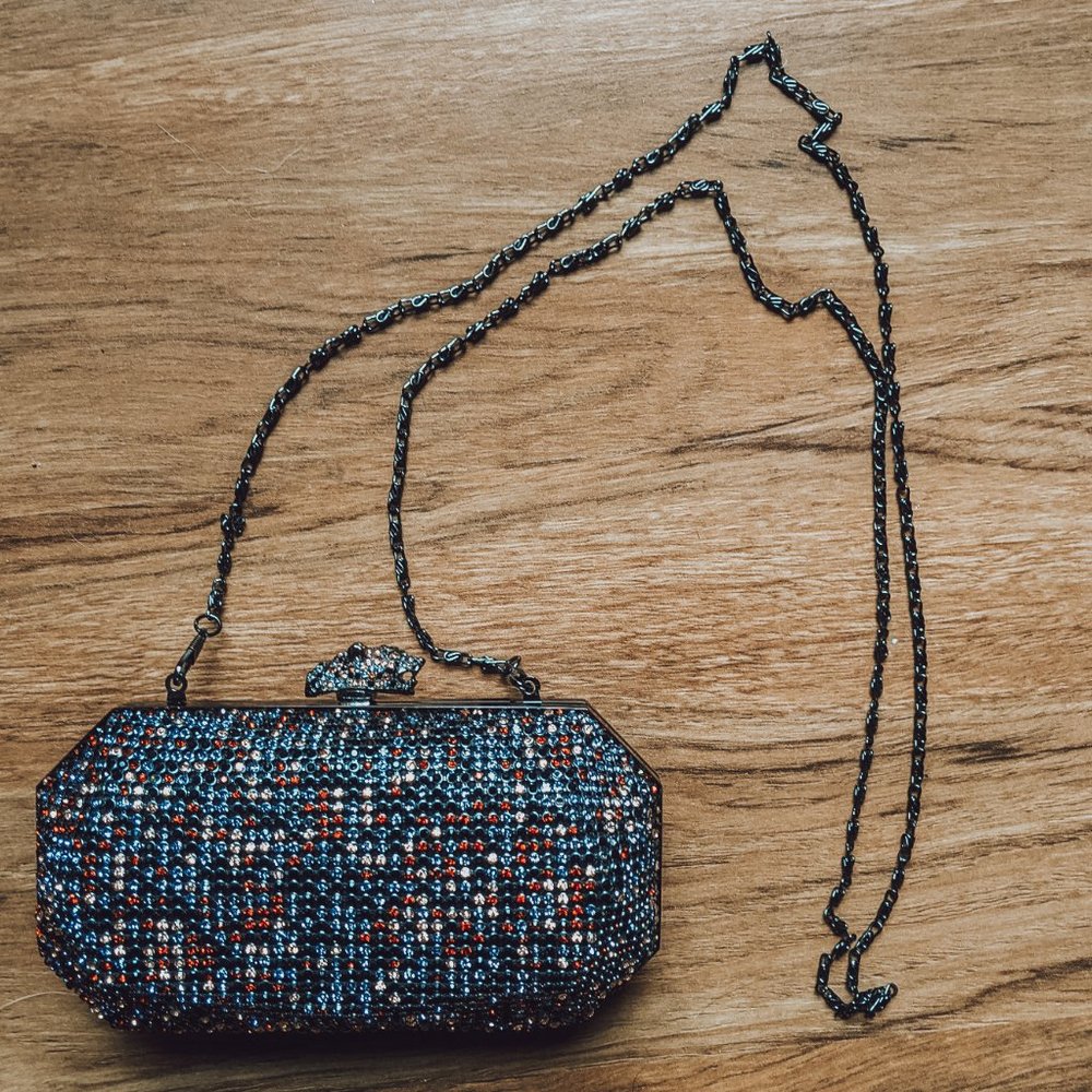 Leopard Rhinestone Box Clutch Crystal Evening